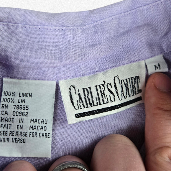 90s Vintage Purple Ombre Linen Button Down Casual Carlie’s Court Top Size Medium - Picture 4 of 7